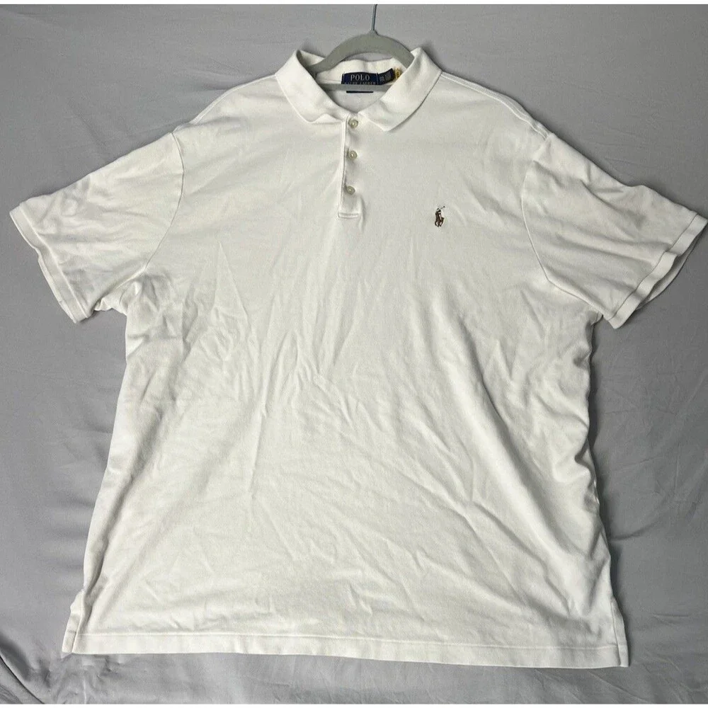 Polo Ralph Lauren Mens XXL White Short Sleeve Cotton Flesh Pony Classic Fit Y2K